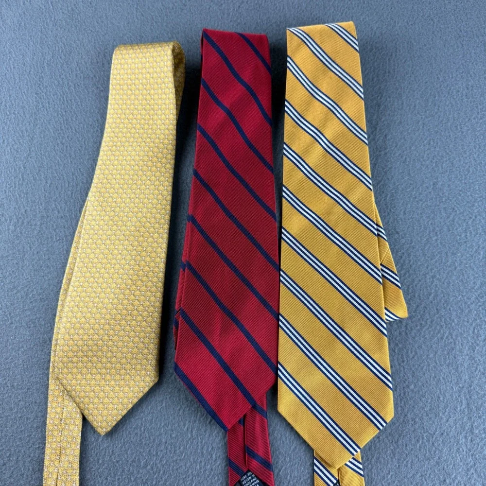 Brooks Brothers Ties Mens OS Yellow Red Silk Striped Geometric Bundle Lot of 3